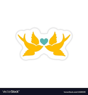 Paper sticker on white background birds heart vector image