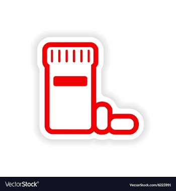 Paper sticker on white background bottle of pills vector image