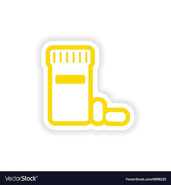 Paper sticker on white background bottle of pills vector image