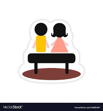 Paper sticker on white background boy girl bench vector image