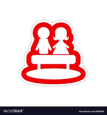 Paper sticker on white background boy girl bench vector image