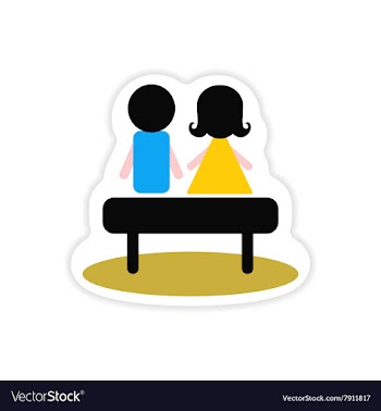 Paper sticker on white background boy girl bench vector image