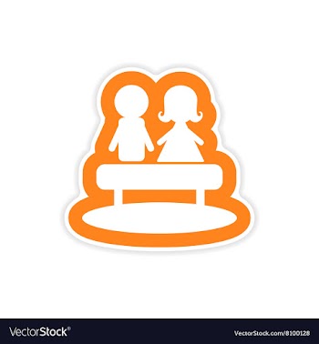 Paper sticker on white background boy girl bench vector image
