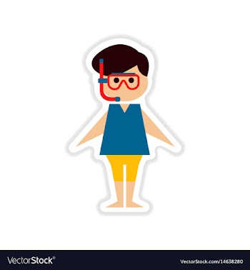 Paper sticker on white background boy in diving vector image