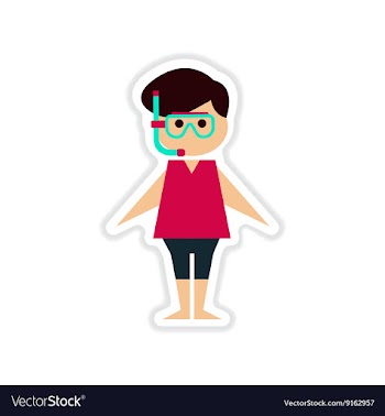 Paper sticker on white background boy in diving vector image