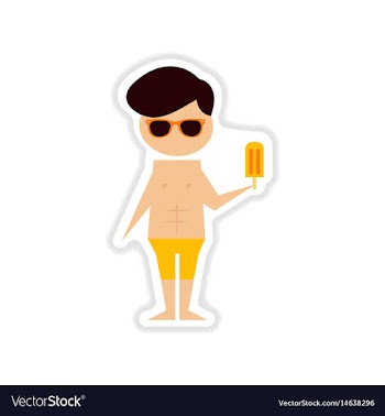 Paper sticker on white background boy with ice vector image