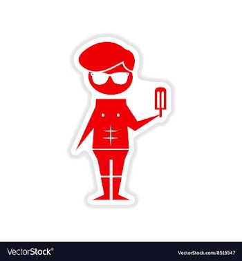 Paper sticker on white background Boy with ice vector image