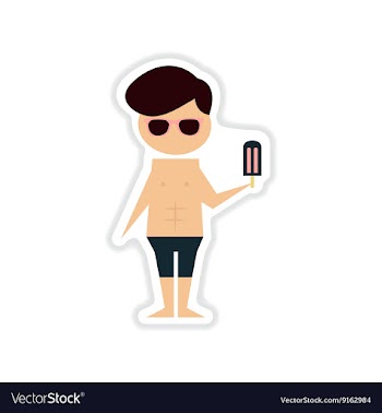 Paper sticker on white background Boy with ice vector image