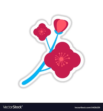 Paper sticker on white background branch in bloom vector image