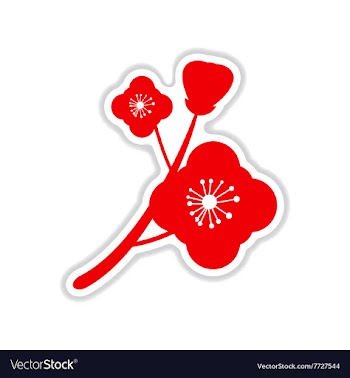 Paper sticker on white background branch in bloom vector image