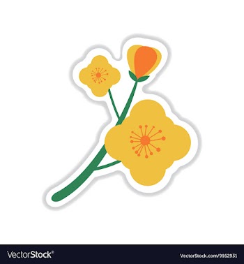 Paper sticker on white background branch in bloom vector image