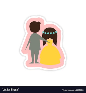 Paper sticker on white background bride and groom vector image