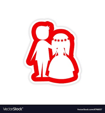 Paper sticker on white background bride and groom vector image