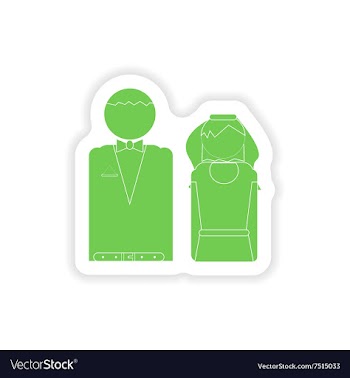Paper sticker on white background bride and groom vector image