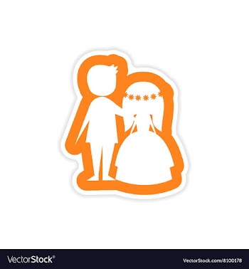 Paper sticker on white background bride and groom vector image