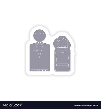 Paper sticker on white background bride and groom vector image