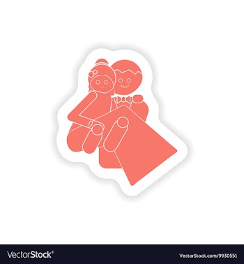 Paper sticker on white background bride and groom vector image