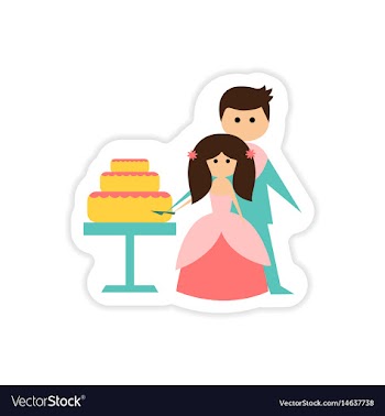 Paper sticker on white background bride groom cake vector image