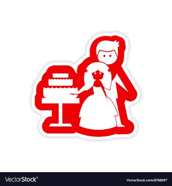 Paper sticker on white background Bride Groom Cake vector image