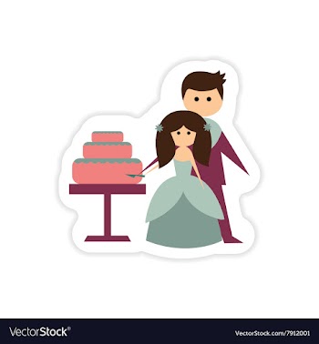 Paper sticker on white background Bride Groom Cake vector image