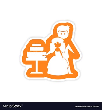Paper sticker on white background Bride Groom Cake vector image
