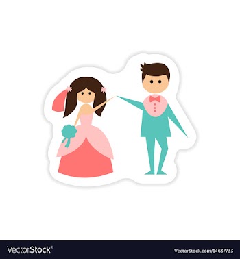 Paper sticker on white background bride groom vector image