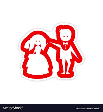 Paper sticker on white background bride groom vector image