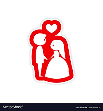 Paper sticker on white background bride groom vector image