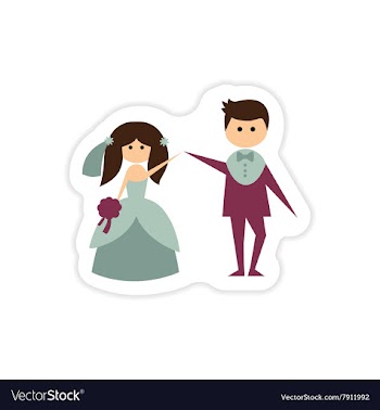 Paper sticker on white background bride groom vector image