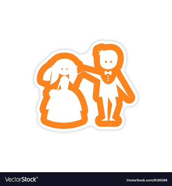 Paper sticker on white background bride groom vector image