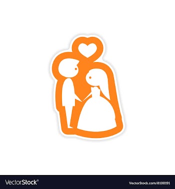 Paper sticker on white background bride groom vector image
