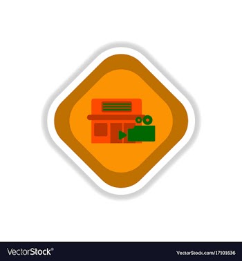 Paper sticker on white background building cinema vector image
