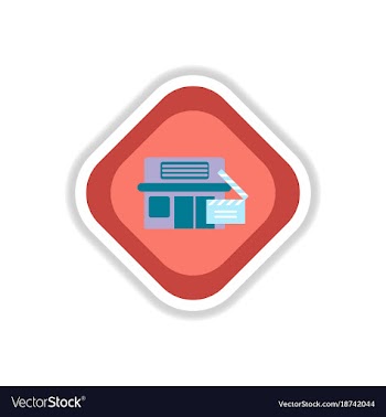 Paper sticker on white background building cinema vector image