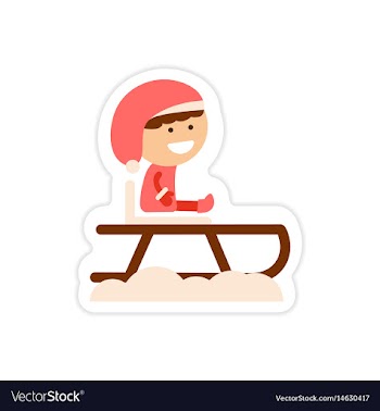 Paper sticker on white background child sledding vector image
