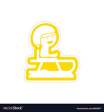 Paper sticker on white background child sledding vector image