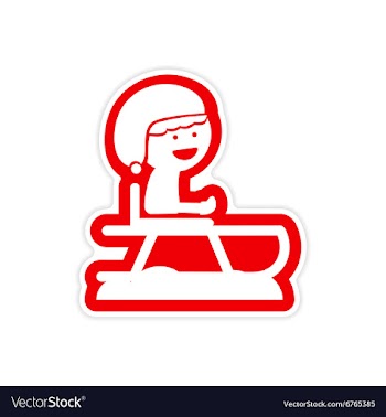 Paper sticker on white background child sledding vector image