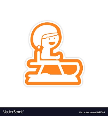 Paper sticker on white background child sledding vector image