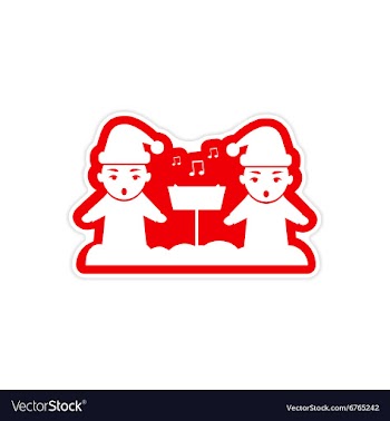 Paper sticker on white background children sing vector image