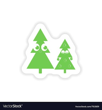 Paper sticker on white background Christmas Trees vector image