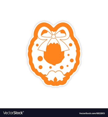 Paper sticker on white background Christmas wreath vector image