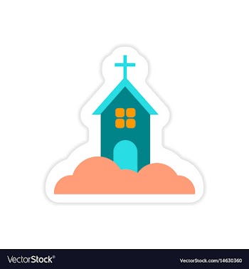 Paper sticker on white background church in snow vector image