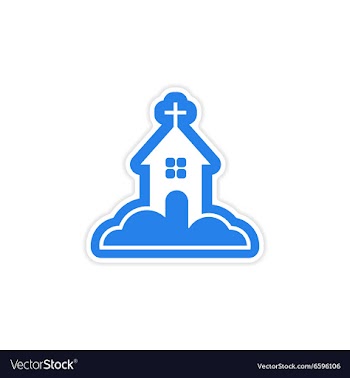 Paper sticker on white background Church in snow vector image