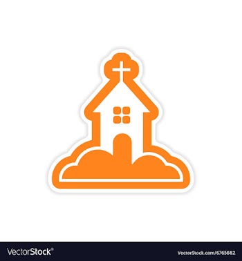 Paper sticker on white background Church in snow vector image