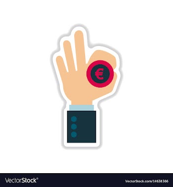 Paper sticker on white background coins in hand vector image