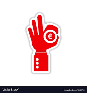 Paper sticker on white background coins in hand vector image