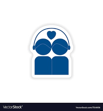 Paper sticker on white background couple listening vector image