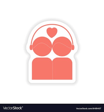 Paper sticker on white background couple listening vector image