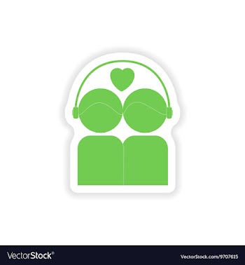 Paper sticker on white background couple listening vector image