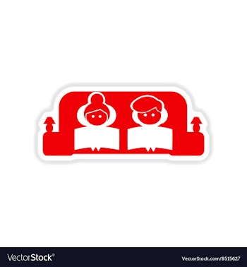 Paper sticker on white background couple on couch vector image