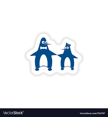 Paper sticker on white background couple penguins vector image